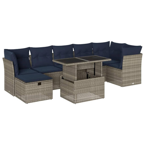 vidaXL Patio Sofa Set with Cushions 8 Piece, Outdoor Lounge Set with Table and Foot Stool, Sectional Sofa for Garden, Modern, Gray Poly Rattan