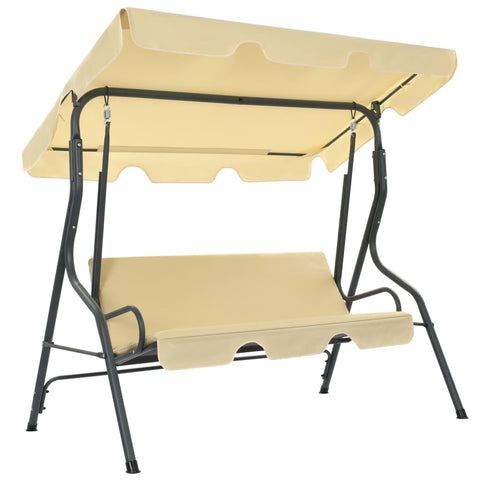 vidaXL Cream White Garden Swing Bench, Powder-Coated Steel Frame, Water- Polyester Chair, with Large Size Sun-Protecting Canopy, Measures 66.9" x 43.3" x 60.2"
