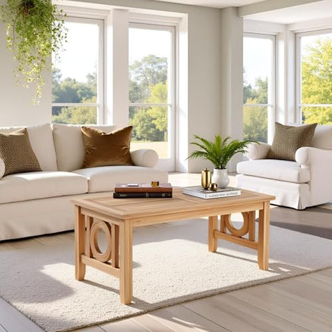 Oakestry Natsepa Rectangular Coffee Table Solid Teak Wood Outdoor Table with Slatted Top Weather-Resistant Patio or Garden Accent Table Natural Finish, Durable Design