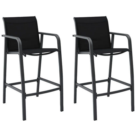 vidaXL Set of 2 Garden Bar Chairs in Black | Comfy Steel Frame | UV Resistant Textilene Seats | Modern Design for Outdoor Use | Ideal for Patios and Balconies