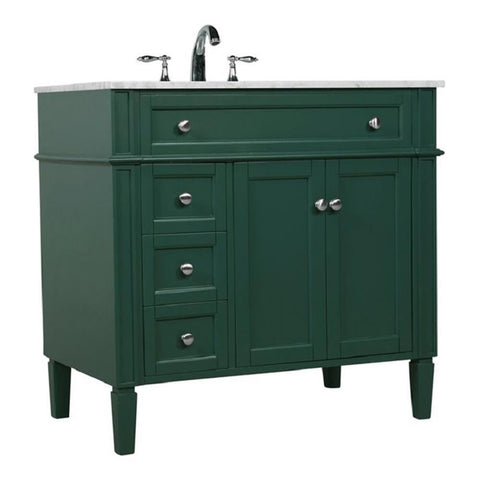 Elegant Decor Park Avenue 36" Metal MDF Marble Single Bathroom Vanity in Green