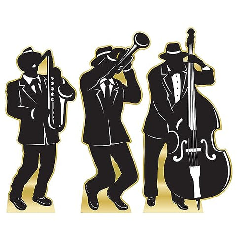 Great 20's Jazz Band Silhouette Stand Up Decorations - 6.25' - Black and Gold - Pack of 3