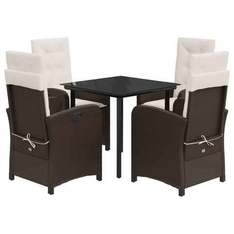 vidaXL 5-Piece Garden Dining Set with Cushions in Polyrattan Brown