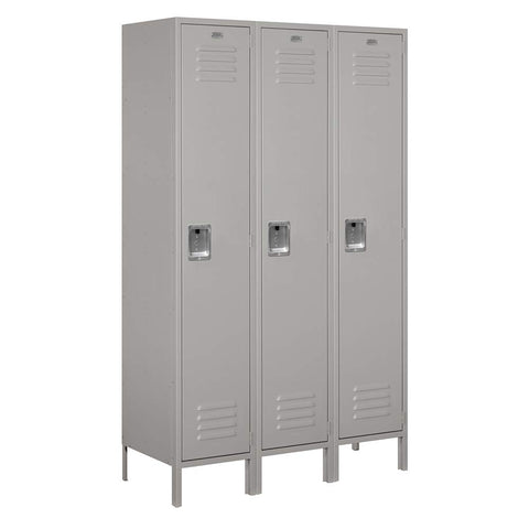 18 Inch Wide Single Tier Standard Metal Locker - 3 Wide - 6 Feet High - 18 Inches Deep - Gray - Assembled