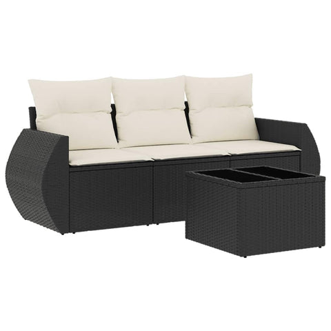 vidaXL Patio Sofa Set with Cushions 4 Piece, Outdoor Conversation Set, Sectional Sofa for Balcony Garden, Modern Style, Black Poly Rattan