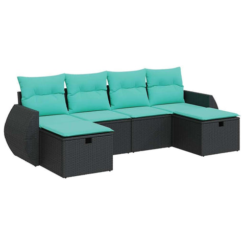 vidaXL 6-piece Patio Sofa Set - Black Poly Rattan Lounge with Storage and Cushions for Outdoor Garden, Deck, Patio - Durable and Weather- Furniture Set