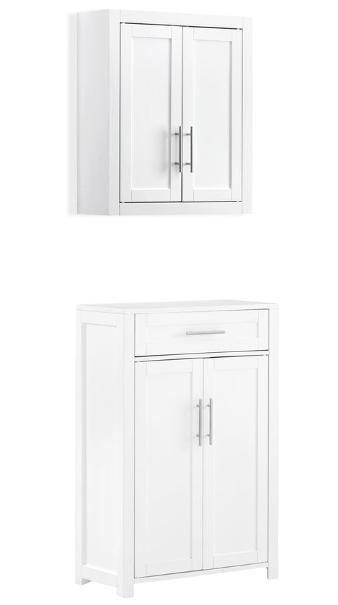 Crosley Furniture Savannah 2-Piece Traditional Storage Cabinet Set, Small Pantry and Wall Unit, White