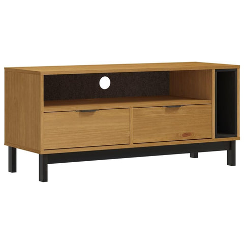 vidaXL Solid Pine Wood TV Cabinet FLAM - Effective Cable Management & Storage, Robust Display Surface, Assembly Required, Oak Color Finish, Measures 43.3"x15.7"x19.7"