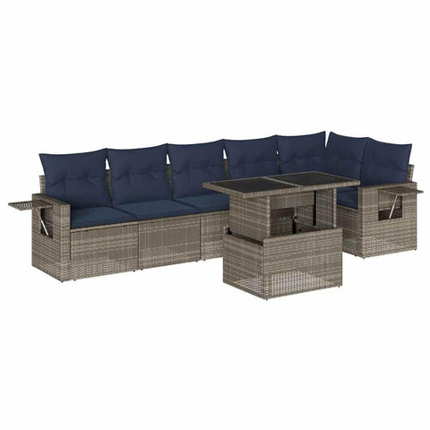 vidaXL Patio Sofa Set with Cushions 7 Piece, Conversation Set with Table and Sectional Sofas, Outdoor Seat for Garden, Modern, Gray Poly Rattan