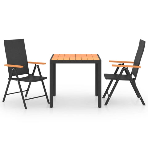 vidaXL 3-Piece Patio Dining Set in Black and Brown - Weather- PE Rattan Chairs, WPC Armrests/Tabletop, and Aluminum Frame