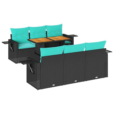 vidaXL 7 Piece Patio Sofa Set with Cushions Black Poly Rattan, Garden Sofa Set, Garden Lounge Set, Sofa for Garden, Outdoor Sofa Set