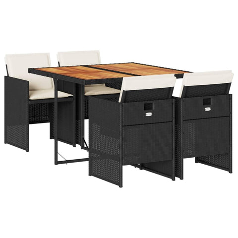 vidaXL Garden Dining Set 5 Pieces Black with Polyrattan Cushions