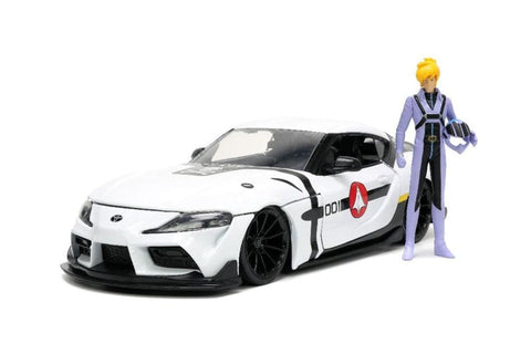 Jada Robotech 1:24 2020 Toyota Supra Die-cast Car & 2.75" Roy Focker Figure, Toys for Kids and Adults