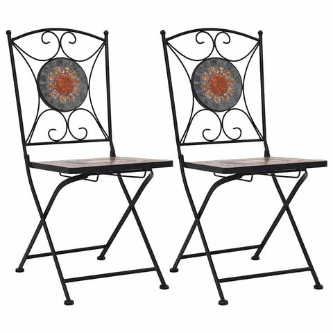 Oakestry Garden Chair Set of 2 Orange and Grey Powder-Coated Iron, Ceramic â€“ Outdoor Patio Seating, Weather Resistant Furniture