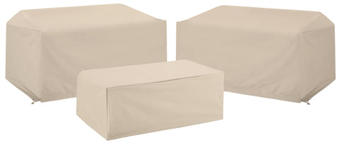 3Pc Outdoor Furniture Cover Set Tan - 2 Loveseats & 1 Coffee Table