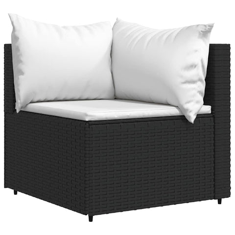 vidaXL Patio Corner Sofa with Cushions - Premium PE (Poly) Rattan, Weather-Resistant, Flexible Modular Design, Comfortable, Outdoor Usage, Powder-Coated Steel Frame - Black Sofa with White Cushions