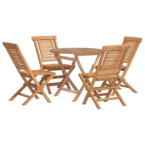 vidaXL Teak Wood 5-Piece Patio Dining Set - Foldable Round Table and Chairs Set - Scandinavian Style Outdoor Furniture for Garden, Deck, and Terrace