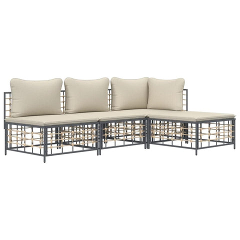 vidaXL 5-Piece Patio Lounge Set - Weather-Resistant Anthracite Poly Rattan Outdoor Furniture with Cushions - Powder-Coated Steel Frame for Garden and Terrace
