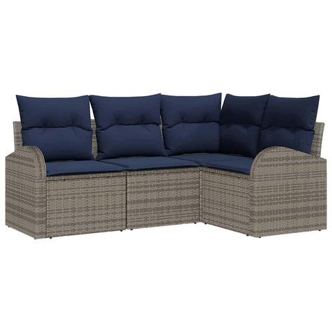 vidaXL Garden Sofa Set 4 pcs Grey Poly Rattan, Outdoor Sofa Set, Stylish Modular Look, Sturdy, Lightweight, UV-Proof, Rattan Lounging for Your Terrace