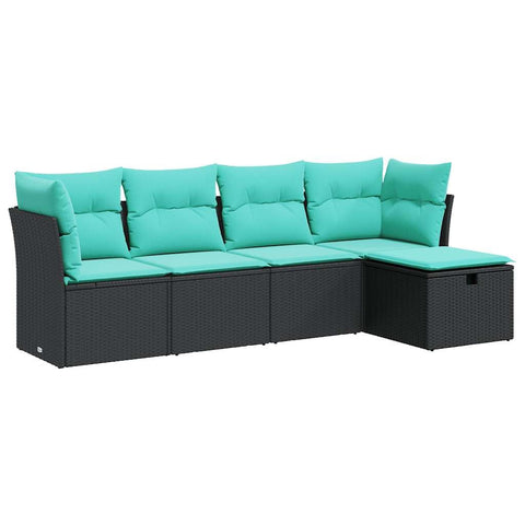 vidaXL Patio Sofa Set with Black Poly Rattan Frame and Blue Cushions - Lightweight, Weather-Resistant for Garden or Terrace, Includes Storage
