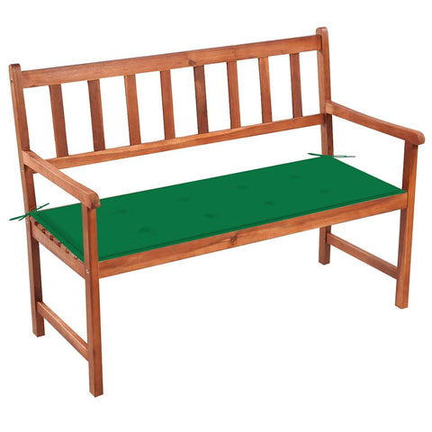vidaXL Patio Bench with Cushion - Durable Solid Acacia Wood - Comfort Design with Armrests & Backrest - Green Cushion Included - Outdoor Garden Furniture