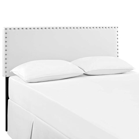 Modway Phoebe Faux Leather Upholstered Full Headboard in White with Nailhead Trim