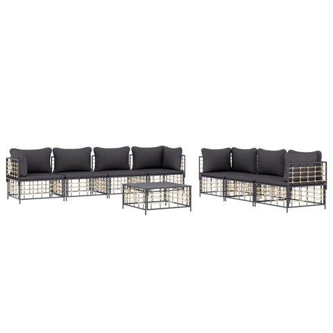 vidaXL 8-Piece Anthracite Poly Rattan Patio Furniture Set - Outdoor Lounge with Comfort Cushions, Sturdy Table & Modifiable Configuration