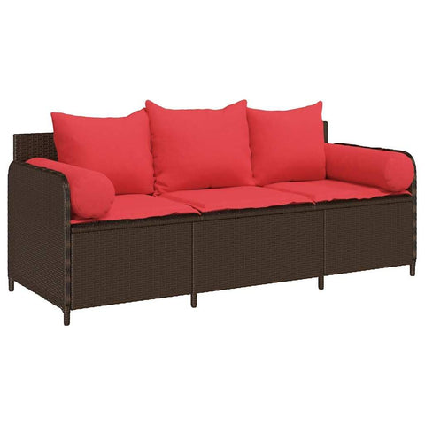vidaXL Patio Sofa with Cushions 3-Seater Brown Poly Rattan, Garden Sofa, Garden Seating, Outdoor Furniture, Outdoor Sofa, Garden Furniture