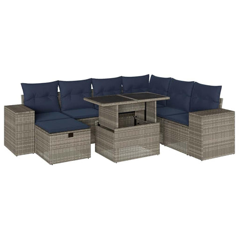 vidaXL Patio Sofa Set with Cushions 8 Piece, Lounge Set with Table and Garden Stool, Sectional Sofa for Terrace Backyard, Modern, Gray Poly Rattan