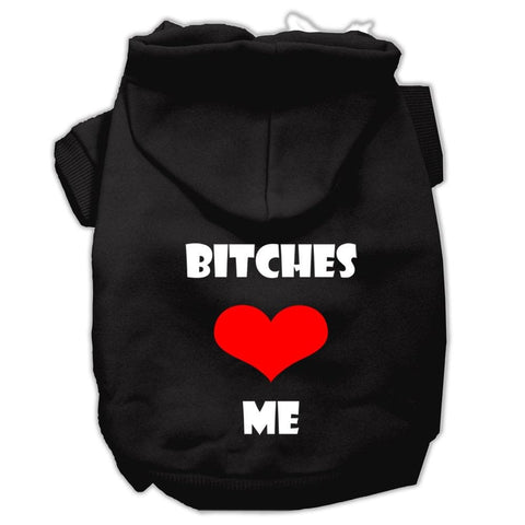 Mirage Pet Products 14" Bitches Love Me Screen Print Pet Hoodie, Large, Black