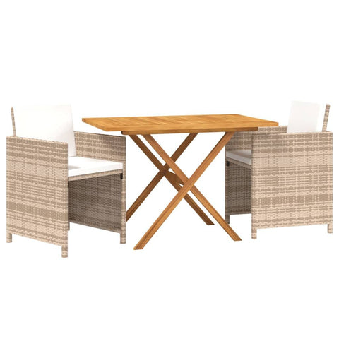 vidaXL Garden Dining Set 3 Pieces with Cushions Chair Seat Armchair Armchair Table Kitchen Outdoor Terrace Patio Balcony Furniture Beige