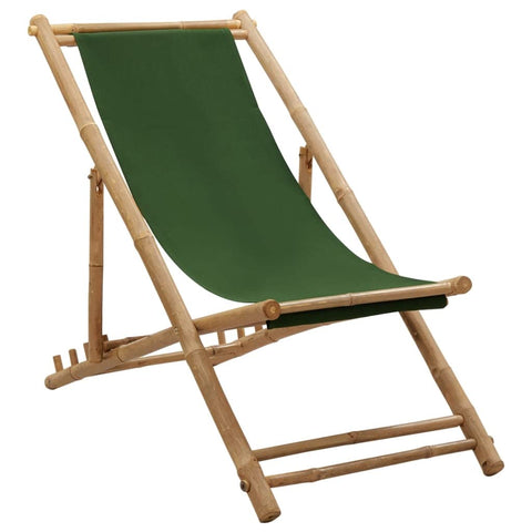 vidaXL Adjustable and Foldable Deck Chair - Bamboo and Polyester Canvas, Green - Ideal for Beach, Garden, or Campsite