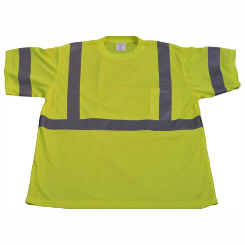 Petra Roc LTS3-4X High-Vis Safety T-Shirt Short Sleeve, ANSI Class 3, Lime Birdseye Mesh, One Chest Pocket, 4X