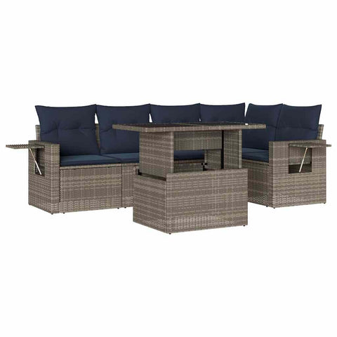 vidaXL Patio Sofa Set with Cushions 6 Piece, Conversation Set with Table and Sectional Sofas, Outdoor Seat for Garden, Modern, Gray Poly Rattan