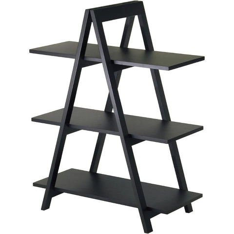 Oakestry MDF A Frame 3 Tier Black Shelf Compact Wooden Display Organizer Space Saving Storage Stand for Living Room Bedroom Office Stylish Home Decor Accent Bookcase Durable and Elegant