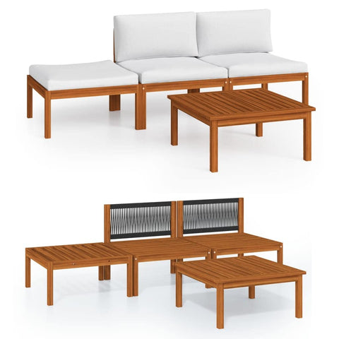 vidaXL 4 Piece Patio Lounge Set: Solid Acacia Wood with Cushions - Ideal for Outdoor Living, Garden, Patio Use - Easy Assembly - Durable & Weather-Resistant Furniture