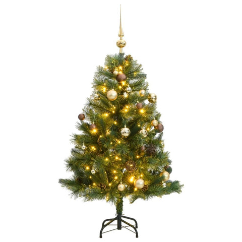 'vidaXL Artificial Hinged Christmas Tree - 47.2" Tall Festive Holiday Decor with Optimal Sturdiness, 150 LED Lights, Various Lighting Modes, Decorative Cones & Balls'