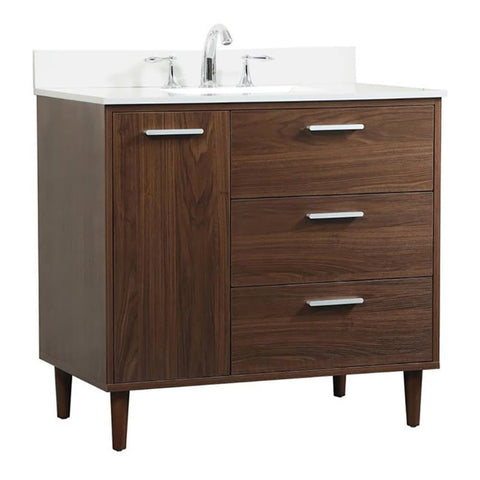 Elegant Decor Baldwin 36" Solid Wood Bathroom Vanity with Backsplash in Walnut