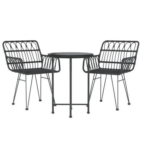 vidaXL Patio Dining Set 3 Piece, Outdoor Table and Chairs with Rattan Look, Patio Conversational Set, Balcony Furniture Set for Porch Backyard, Modern, Black Poly Rattan