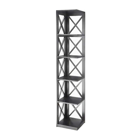 Convenience Concepts Oxford Corner Bookcase 12" - 5-Tier Slim Farmhouse Bookcase for Modern Living & Family Room, Media Storage Organizer for Home Office Library, Tall Shelving Unit, Black