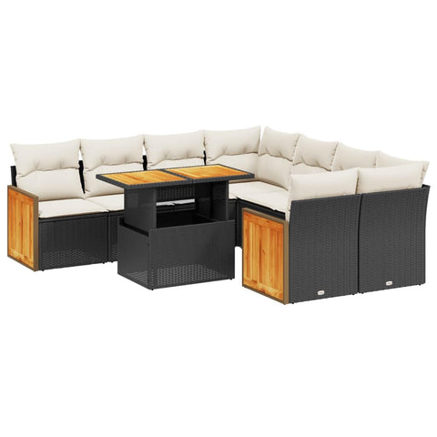 vidaXL Patio Sofa Set with Cushions 9 Piece, Outdoor Conversation Set, Sectional Sofa for Balcony Garden, Modern Style, Black Poly Rattan