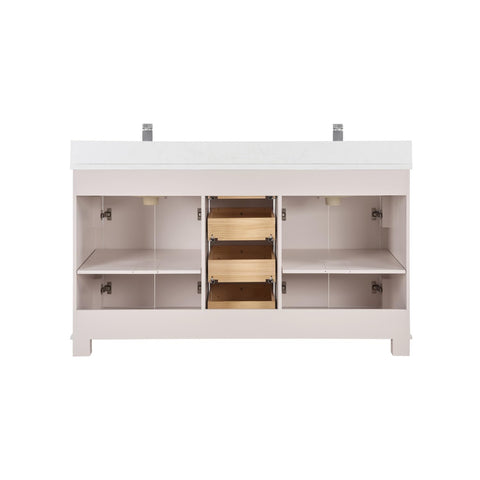 Legion Furniture Solid Wood Sink Vanity, Artificial Stone Top Bathroom Vanity 60"/Light Pink