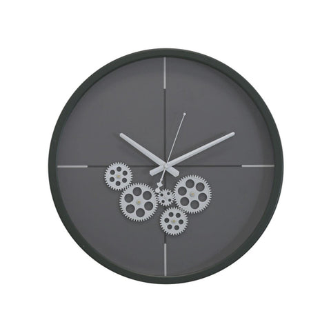 Yosemite Home Decor Minimalist Metal Clock with Open Moving Gears in Dark Green