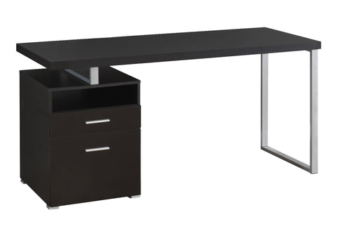 Monarch Specialties I 7145 Computer Writing Desk for Home & Office Laptop Table with Drawers Open Shelf and File Cabinet-Left or Right Set Up, 60" L, Cappuccino
