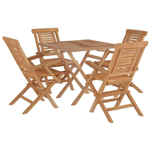 vidaXL 5 Piece Patio Dining Set with Foldable Function, Solid Teak Wood, Scandinavian Style, Includes Table and 4 Chairs with Slatted Design
