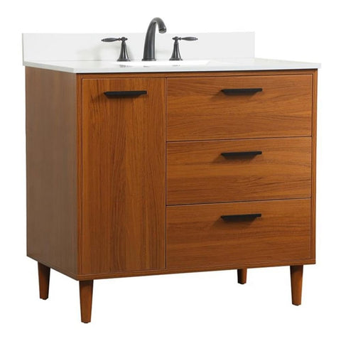 Elegant Decor Baldwin 36" Solid Wood Bathroom Vanity with Backsplash in Teak