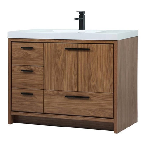 Elegant Decor Wyatt 42" Aluminum MDF Single Bathroom Vanity in Walnut Brown