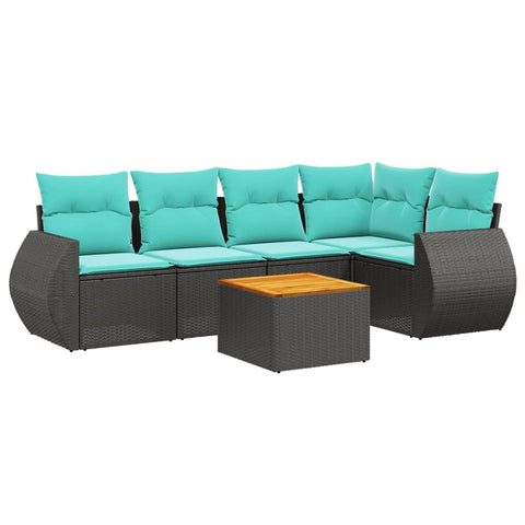vidaXL Patio Sofa Set with Cushions 6 Piece, Outdoor Conversation Set, Sectional Sofa for Balcony Garden, Modern Style, Black Poly Rattan