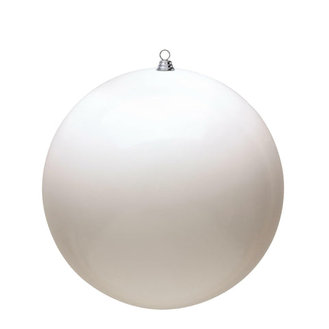 Vickerman 10" White Shiny Ball Ornament - Shiny Finish - UV Resistant and Drilled Cap with Floral Wire Loop for Easy Hanging - Perfect White Christmas Decoration