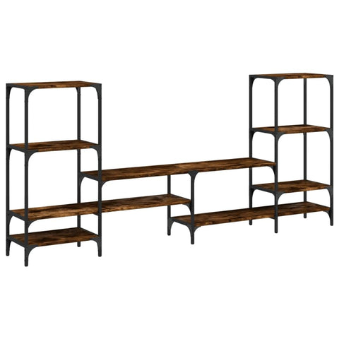 vidaXL Smoked Oak Engineered Wood TV Stand with Shelves - 81.3"x11.2"x37.4", Modern Entertainment Center for Living Room/Bedroom